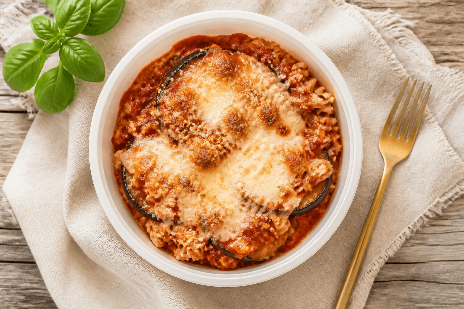 Lasanha de berinjela ao molho de frango
